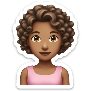 girl with light tan skin and long dark brown curly hair with a pink dress  sticker