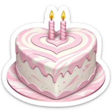 heart shaped birthday cake, pastel pink and white marbled, cute and simple sticker