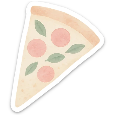 Pizza slice in watercolor style with white, green, and pink pastel tones sticker