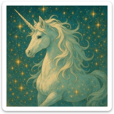 a majestic unicorn surrounded by glittering sparkles, fantasy illustration sticker