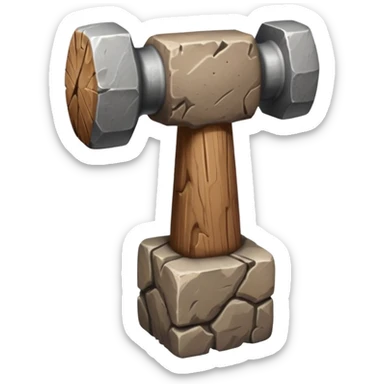 cartoon stone age hammer, chunky stone, short wood handle sticker
