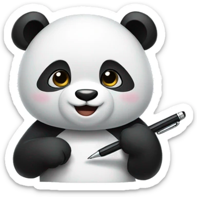 A panda is holding a pen tightly. sticker