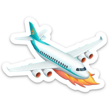 Minimalist flame combined with airplane outline icon, thin contour, monoline vector, premium travel promo emoji, aqua teal and light coral, transparent background, 512x512 sticker