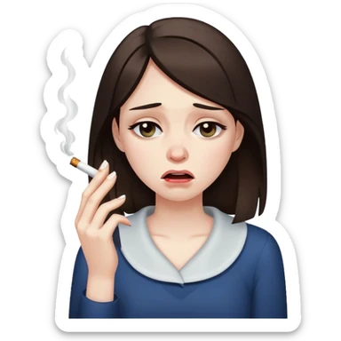 brunette girl dramatically crying with a cigarette  sticker