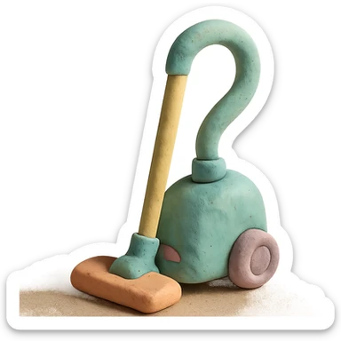 close-up of a vacuum cleaner in claymation style with pastel colors, visible fingerprints, detailed texture sticker