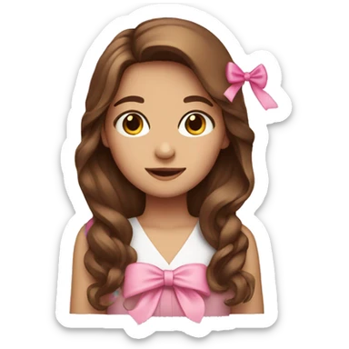 brown hair girl with pink bow sticker