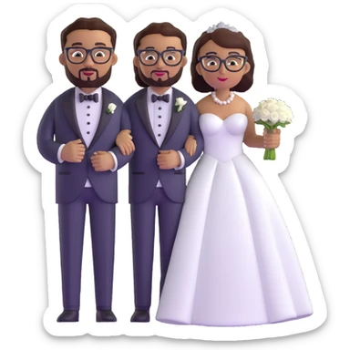 light-skinned African American woman with glasses in a wedding dress and light-skinned man with a black goatee in a tuxedo sticker