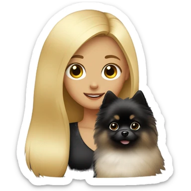 blond girl with black pomeranian in her arms  sticker