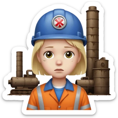 a child with a sad face works in a factory sticker