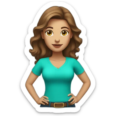 brown hair woman round face light skin very large breasts turquoise v-neck shirt sticker