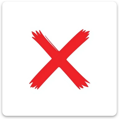 cross mark as a 'no' marker for text, wide and short brush strokes, torn style, eastern calligraphy, red color, no background, 512x512px sticker