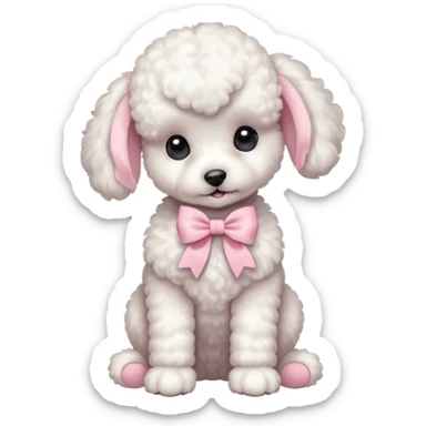 white poodle puppy full body sitting with pastel pink bow  sticker