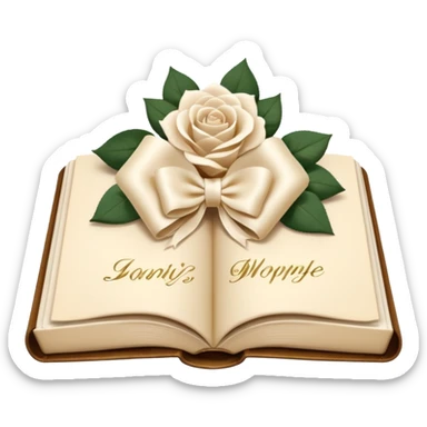 Cream bow + flower + book sticker