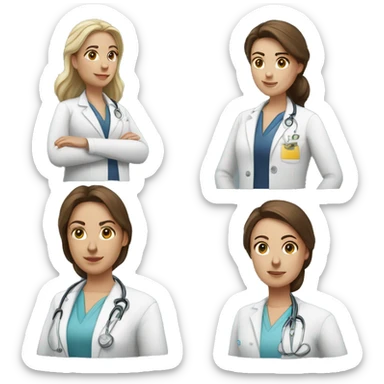 promotion emoji but a woman with browen hair white skin and as a doktor sticker