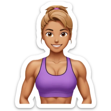 A woman in athletic wear is sweating it out in the gym, her face adorned with a confident smile, her muscles well-defined, showcasing strength and grace. sticker