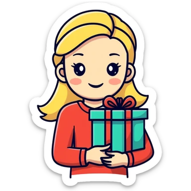Blonde girl giving presents  sticker