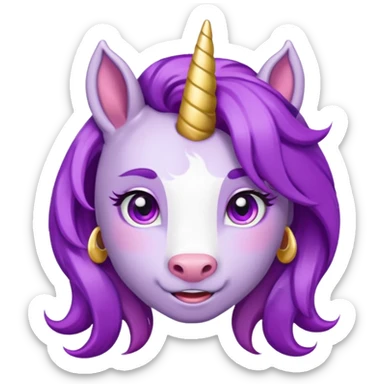 unicorn face cute and purple haired and earrings sticker