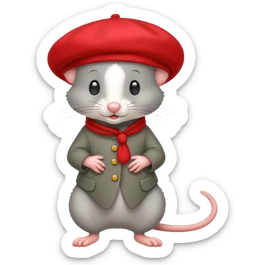 A cute mouse emoji, full-length, side view, wearing a stylish red beret. sticker