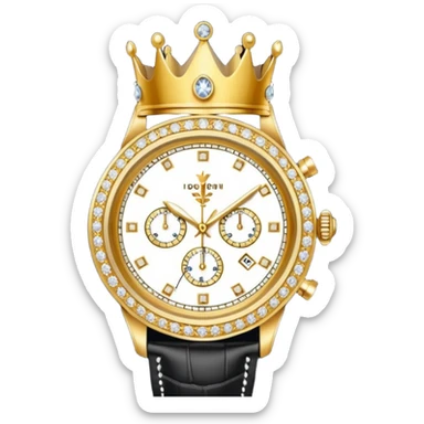 Create an emoji that shows a gold crown, a diamond, and a luxury wristwatch together. sticker