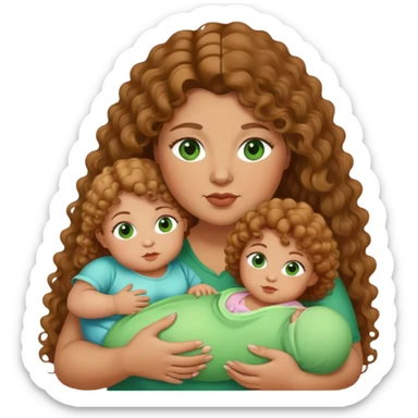 Fat women with 2 babies and green eyes and light brown curly long hair  sticker