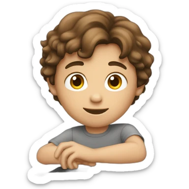 brown haired boy typing on mac laptop sticker