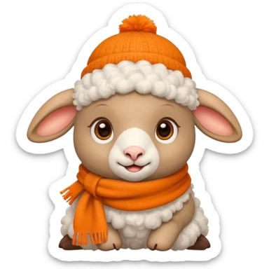 baby sheep with orange scarf and brown hat sticker