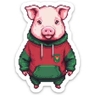 pig with a beard wearing a green sweatshirt sticker