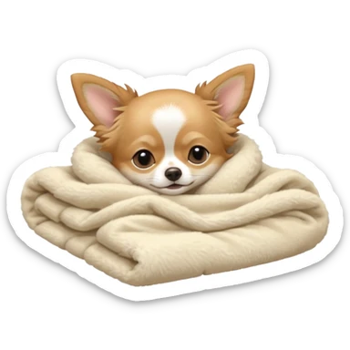 Long haired chihuahua, beige, white chest and socks, sleeping cutely under blanket sticker