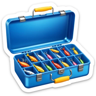 A tackle box filled with hooks, lures, and colorful bobbers.
 sticker