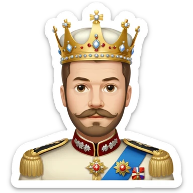 Russian tsar Nicholas II, regal attire, mustache and beard, crown, historical, detailed sticker