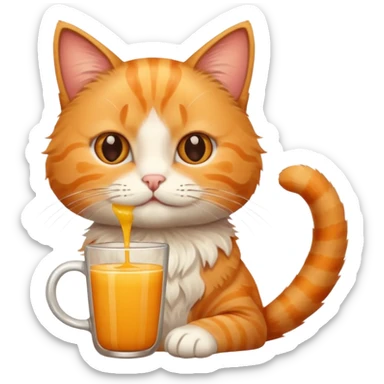 Cat holding cup of mixed orange juice and coffee sticker