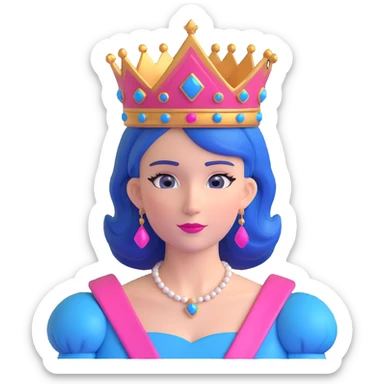 queen with pink and blue hair and a queen crown sticker