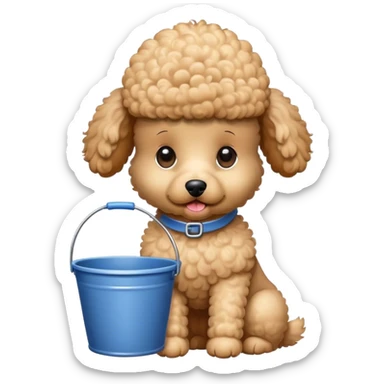 a cute poodle wears a bucket on head sticker