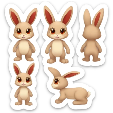 Anthro, Fur-Sona, Dark-Brown, Normal-type-Ground-type Tan-Rabbit-Fakémon with Dark-Red eyes, beige ears, beige belly, beige paws, beige feet, beige freckles, full body sticker