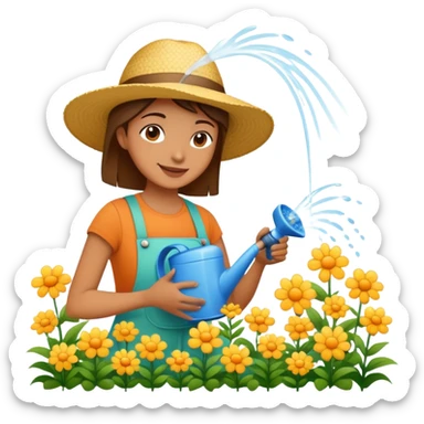 person watering flowers in a garden, happy and caring sticker