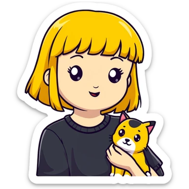 Girl with yellow bangs with pets sticker