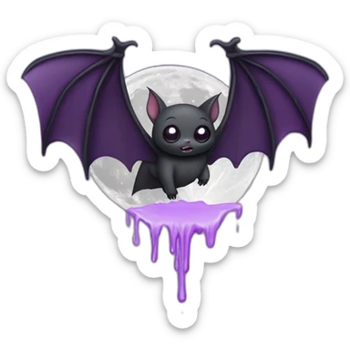 purple black vampire bat wings flying in front of large dripping grey crescent moon sticker