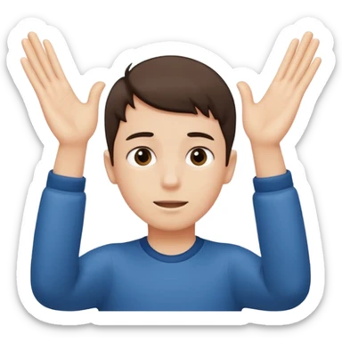 A boy with both hands facing up saying 67 sticker