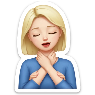 Person with arms crossed hands on neck, eyes closed, and tongue out sticker