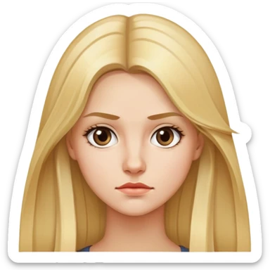 "- Nữ
- 25 tuổi
- Da trắng
- Tóc vàng dài
- Mặt nghiêm túc, mặt vuông" sticker