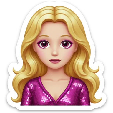 Venus from Ancient Gods with pink skin, long golden blonde hair, dark pink sequin outfit sticker