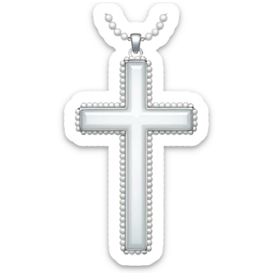 Elegant emoji icon of a white cross made of white beads, glossy surface, and white bead chain subtle shadows, pure white palette sticker