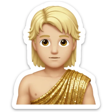 Apollo from Roman Deities with long blonde hair, gold sequin toga sticker