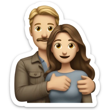 White man with brown hair and mustache hugging beautiful lighter skinned woman with long brown hair sticker