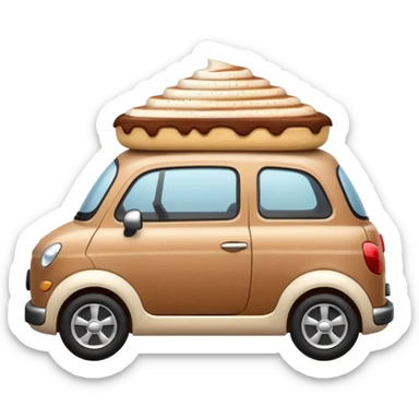 A cute small car, emoji style, side view, adorable tiramisu car, dusting of cocoa, creamy texture, dessert-inspired sticker