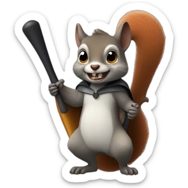 an evil squirrel holds a bat in its paws sticker