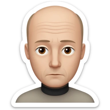 Hans Jonas as an iOS emoji, serious expression, balding with short hair on the sides, prominent eyebrows, long face, minimalist, philosophical vibe sticker