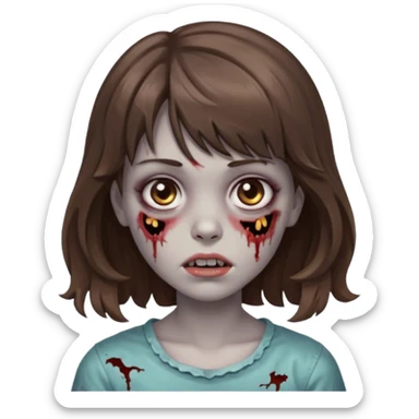 Uma menina zombie com um cabelo ondulado médio, com a franja pro lado esquerdo, o cabelo com cor castanho  sticker