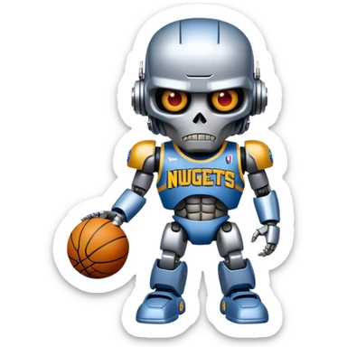 Terminator robot wearing a Denver Nuggets jersey sticker