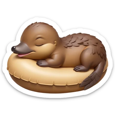 Meme-Worthy Cute Sleeping Platypus Portrait Emoji, Head resting peacefully with a contented smile, showcasing a unique, streamlined build and a luxuriously soft brown fur, eyes shut in a serene, restful float, Simplified yet hilariously adorable features, highly detailed, glowing with a soft, drowsy light, high shine, relaxed and utterly lovable, stylized with an air of playful laziness, bright and heartwarming, soft glowing outline, capturing the essence of a comically sleepy platypus, so meme‐worthy it feels like it could instantly become the next viral sensation of adorable slumber! sticker